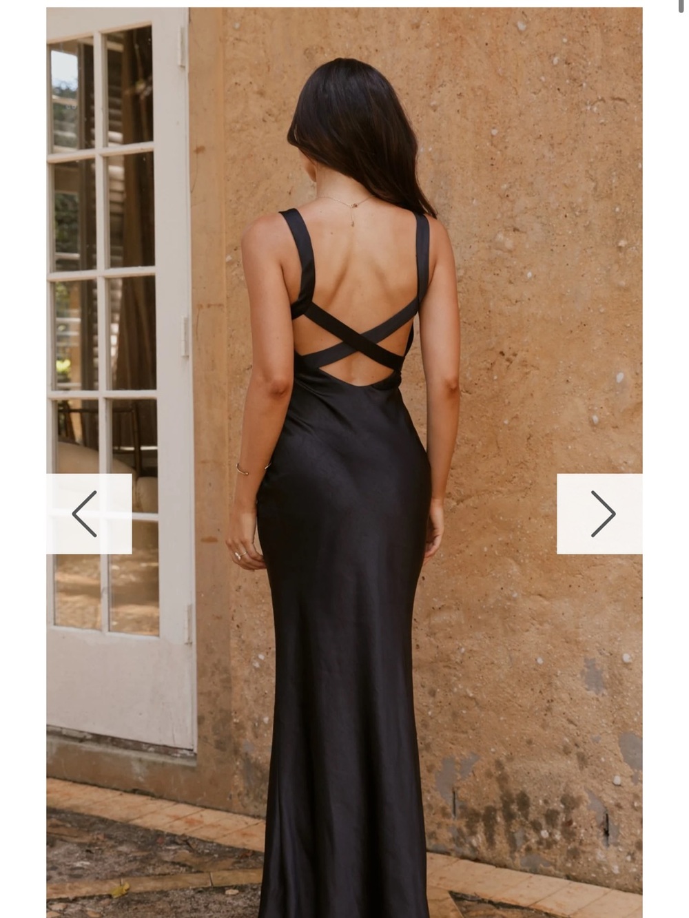 Black Backless Satin Maxi Dress with Crisscross Straps